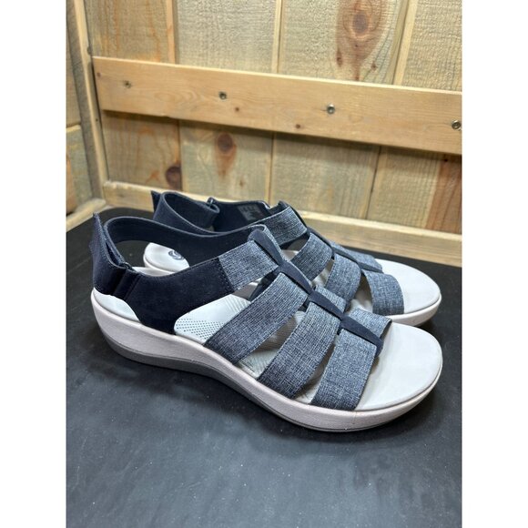 Clarks Cloudsteppers Womens Sandals 9.5W Blue Elastic Straps - Picture 1 of 8